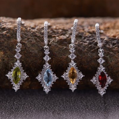 S925 Sterling Silver 18K Gold Natural Gemstone Stud Earrings